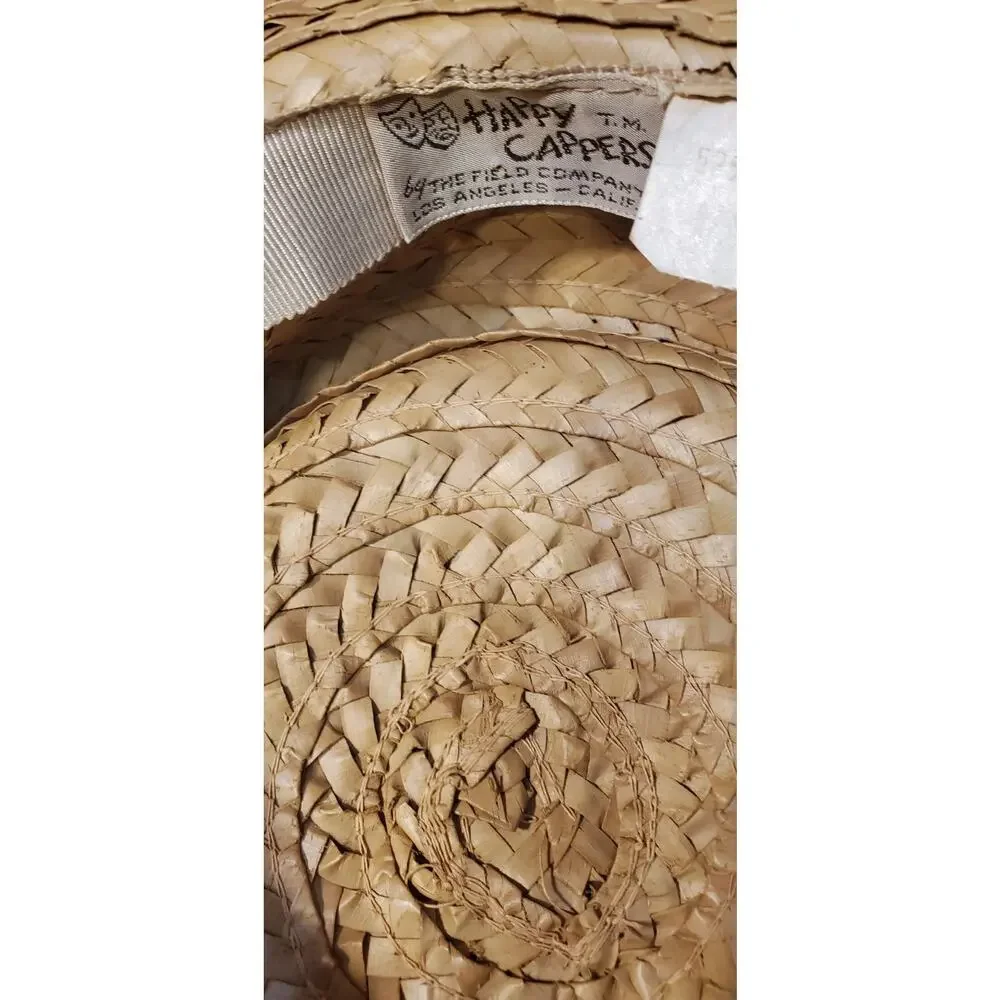 1950s Vintage Wide Brim Straw Beach Garden Hat Happy Capper Field Co. LA Taupe